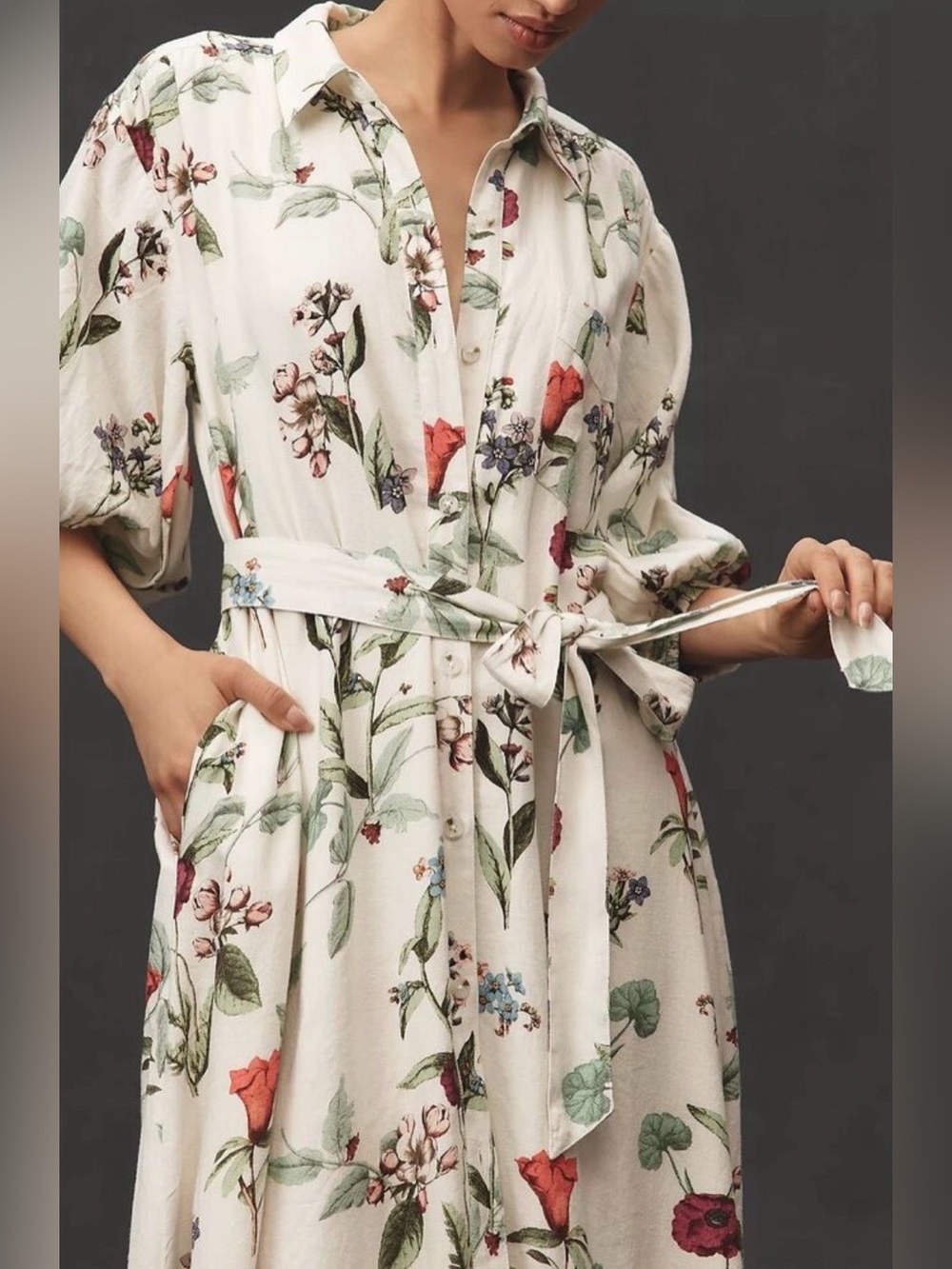 Anthropologie Maeve Mona Linen Maxi Shirtdress size Petite Large - Picture 3 of 10